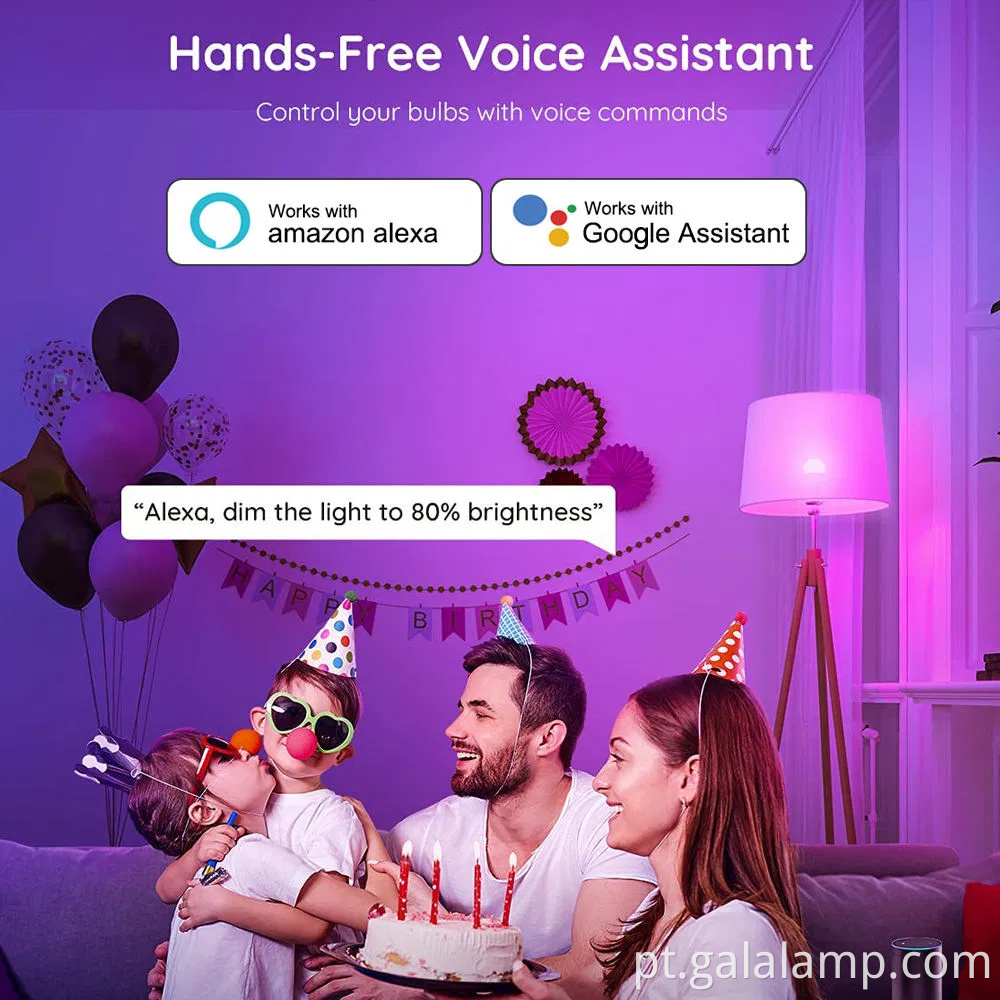 Smart RGBW LED bulbo com controle de voz para iluminação doméstica